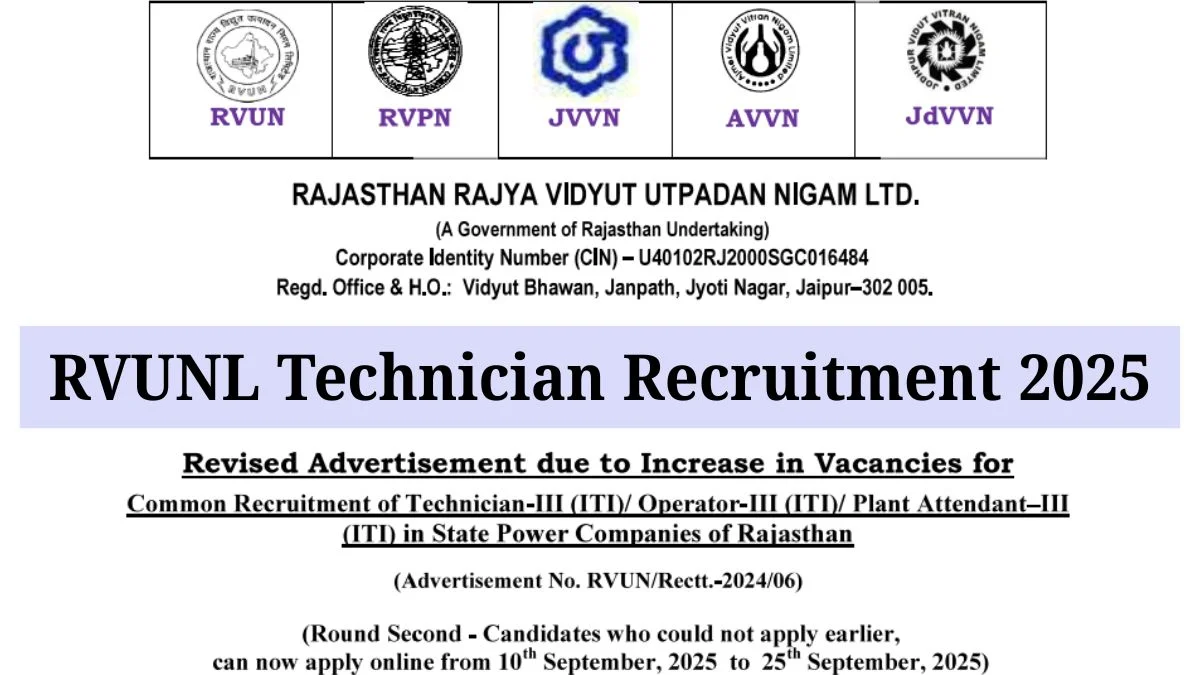 RVUNL Technician Recruitment 2025: Online Apply for 2163 Technician Grade-III Posts in Rajasthan